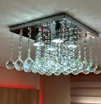 Lustre Pendente De Cristal Com Base De Inox Espelhado 30x30