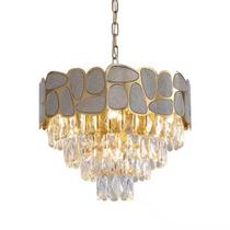 Lustre Pendente De Cristal Dourado 50Cm Redondo + 6Lampadas