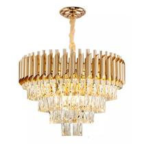 Lustre Pendente De Cristal Dourado 50cm Redondo + Lampada Lustre Pendente De Cristal Dourado 50cm Redondo + Lampada