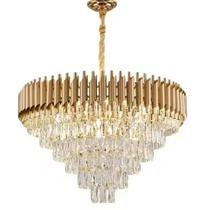 Lustre Pendente De Cristal Dourado 75cm Redondo Com Lâmpadas