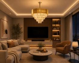 Lustre Pendente De Cristal K9 Dourado Redondo Diâmetro 80cm Lustre Pendente De Cristal K9 Dourado Redondo Diâmetro 80cm