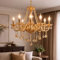 Lustre Pendente De Cristal Luxuoso Âmbar 8 Braços Clássico Lustre Pendente De Cristal Luxuoso Âmbar 8 Braços Clássico