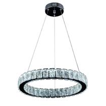 Lustre Pendente de Cristal Luxuoso Saturno 1 Anel 40cm Led 3 cores em 1 28W Bivolt Cor:CromadoVoltagem:110V/220V - Bivo