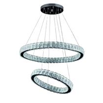 Lustre Pendente de Cristal Luxuoso Saturno 2 Anéis 40 e 60cm Led 3 cores em 1 66W Bivolt Cor:CromadoVoltagem:110V/220V