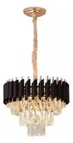 Lustre Pendente De Cristal Mesa de Jantar Sala de Estar Dourado e Preto 40cm Redondo Lustre Pendente De Cristal Mesa de Jantar Sala de Estar Dourado e Preto 40cm Redondo