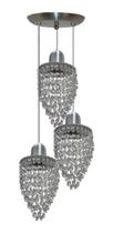 Lustre Pendente De Cristal Triplo com Cristais Legítimos - Canopla Redonda ou Retangular