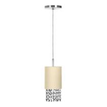 Lustre Pendente de Tecido Bege com Cristal para Cabeceira