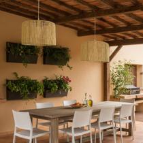Lustre Pendente de Teto Kit 2 Luminária Fibra Natural Em Sisal Natural 30cm Feito à Mão com Fibras Naturais e Acabamento Rústico Com kit de instalação Lustre Pendente de Teto Kit 2 Luminária Fibra Natural Em Sisal Natural 30cm Feito à Mão com Fibras Naturais e Acabamento Rústico Com kit de instalação