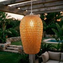 Lustre Pendente De Teto Luminária Rústica De Bambu Fibra Sala Varanda Restaurante Gourmet Bivolt Lustre Pendente De Teto Luminária Rústica De Bambu Fibra Sala Varanda Restaurante Gourmet Bivolt