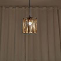Lustre Pendente de Teto Luminiaria Artesanal em Sisal Rami 20 cm Estilo Rústico Moderno, com Kit de Instalação Para Sala Banheiro Cozinha