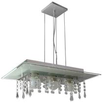 Lustre Pendente de Vidro com Cristal para 03 Lâmpadas - Cor Branco