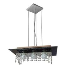 Lustre Pendente de Vidro com Cristal para 03 Lâmpadas - Cor Preto