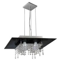 Lustre Pendente de Vidro com Cristal para 04 Lâmpada - Cor Preto