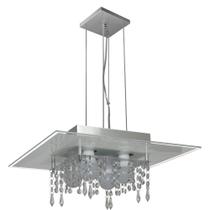 Lustre Pendente de Vidro com Cristal para 04 Lâmpadas - Cor Branco