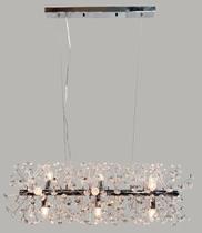 Lustre Pendente Dente de Leão Cromado Retangular Cristais 9E14 70cm