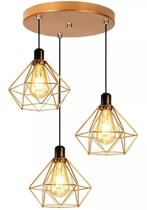 Lustre Pendente Diamante Triplo Aramado E27 Cobre + 3 ST64