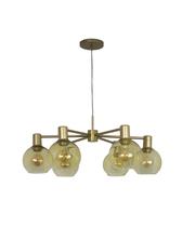 Lustre Pendente Dourado 70cm 6 Bolas Vidro Âmbar 126 Lustre Pendente Dourado 70cm 6 Bolas Vidro Âmbar 126
