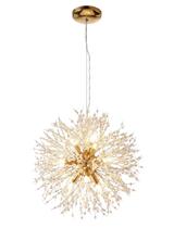 Lustre Pendente Dourado Flor Dente de Leão 40cm Redondo Cristais G9 Moderno Ninho Bivolt 127V 220V Para Sala Mesa Jantar Quarto Closet