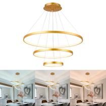 Lustre Pendente DOURADO LED 3 Círculos com 3 Tons de Luz