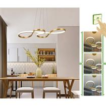 Lustre Pendente Dourado Moderno Infinito 51w Luz Led 3/1