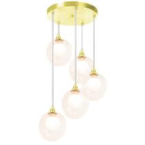 Lustre Pendente Dourado Quíntuplo Harmony Bolinha Ambar