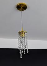 Lustre Pendente Dourado Redondo Cristal Transparente 453