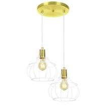 Lustre Pendente Duplo Aladim Aramado Branco com Dourado