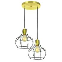 Lustre Pendente Duplo Aladim Aramado Preto com Dourado Lustre Pendente Duplo Aladim Aramado Preto com Dourado