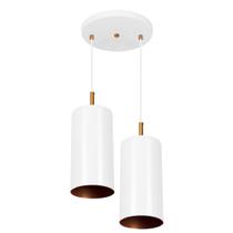 Lustre Pendente Duplo Bilboquê Cilindrico Branco com Cobre