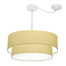 Lustre Pendente Duplo Cilíndrico Com Desvio de Centro Vivare Md-4362 Cúpula em Tecido 55x50cm - Bivolt