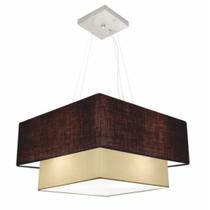 Lustre Pendente Duplo Quadrado Vivare Md-4066 Cúpula em Tecido 50x35cm Café - Bege - Bivolt