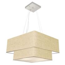 Lustre Pendente Duplo Quadrado Vivare Md-4066 Cúpula em Tecido 50x35cm Rustico Bege - Bivolt