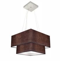 Lustre Pendente Duplo Quadrado Vivare Md-4157 Cúpula em Tecido 40x35cm Café - Bivolt