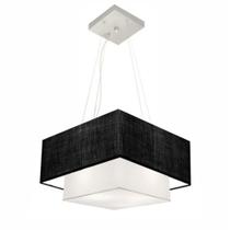 Lustre Pendente Duplo Quadrado Vivare Md-4157 Cúpula em Tecido 40x35cm Preto / Branco - Bivolt Lustre Pendente Duplo Quadrado Vivare Md-4157 Cúpula em Tecido 40x35cm Preto / Branco - Bivolt
