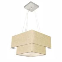 Lustre Pendente Duplo Quadrado Vivare Md-4157 Cúpula em Tecido 40x35cm Rustico Bege - Bivolt