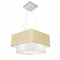 Lustre Pendente Duplo Quadrado Vivare Md-4157 Cúpula em Tecido 40x35cm Rustico Bege / Branco - Bivolt