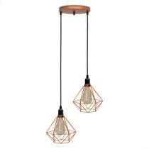 Lustre Pendente Duplo Redondo Diamante Cobre Moderno Pratico