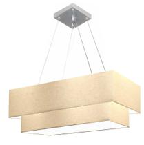 Lustre Pendente Duplo Retangular Vivare Md-4322 Cúpula em Tecido 99x40cm x 80x30cm - Bivolt