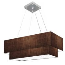 Lustre Pendente Duplo Retangular Vivare Md-4322 Cúpula em Tecido 99x40cm x 80x30cm - Bivolt