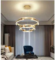 Lustre Pendente em Led 72w 3000k Argolas Metal Bronze D80cm