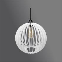 Lustre Pendente em Madeira - Mini Ball - Branco