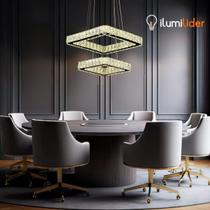 Lustre Pendente Espelhado Cristal Led 60w Quadrado Luz 3 em 1