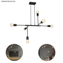 Lustre Pendente Faces 6 Hastes Preto Fosco Long Sputnik 95Cm