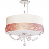 Lustre Pendente Faixa Flores E Borboletas 50cm Branco Lustre Pendente Faixa Flores E Borboletas 50cm Branco