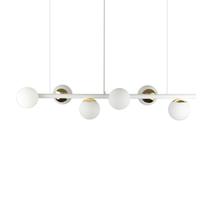 Lustre Pendente Figo BRANCO / DOURADO - 6 Globos Esfera de Vidro Branco