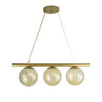 Lustre Pendente Figo OURO - 3 Globos Esfera de Vidro Ambar