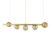 Lustre Pendente Figo OURO - 5 Globos Esfera Vidro Âmbar Lustre Pendente Figo OURO - 5 Globos Esfera Vidro Âmbar