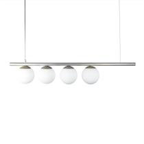 Lustre Pendente Figo PRATA - 4 Globos Esfera de Vidro Branco Lustre Pendente Figo PRATA - 4 Globos Esfera de Vidro Branco