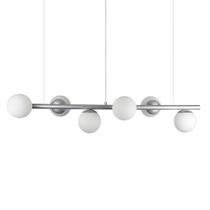 Lustre Pendente Figo Prata - 6 Globos Esfera De Vidro Branco