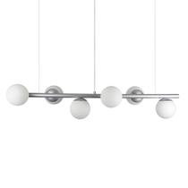 Lustre Pendente Figo PRATA - 6 Globos Esfera de Vidro Branco Lustre Pendente Figo PRATA - 6 Globos Esfera de Vidro Branco